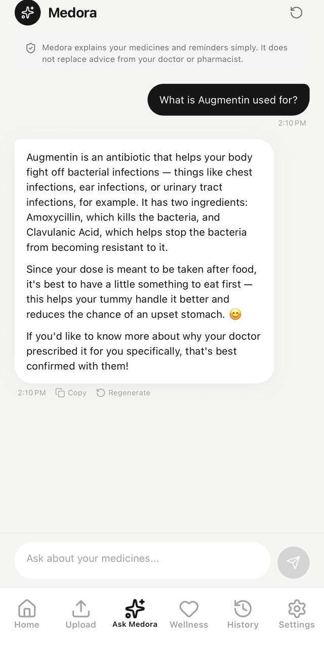Ask Medora answering a medication question